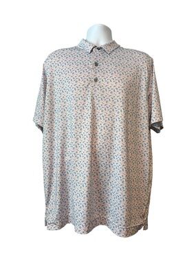 FootJoy Men’s Athletic Fit Beach Ocean Print Golf Polo shirt Pink XL